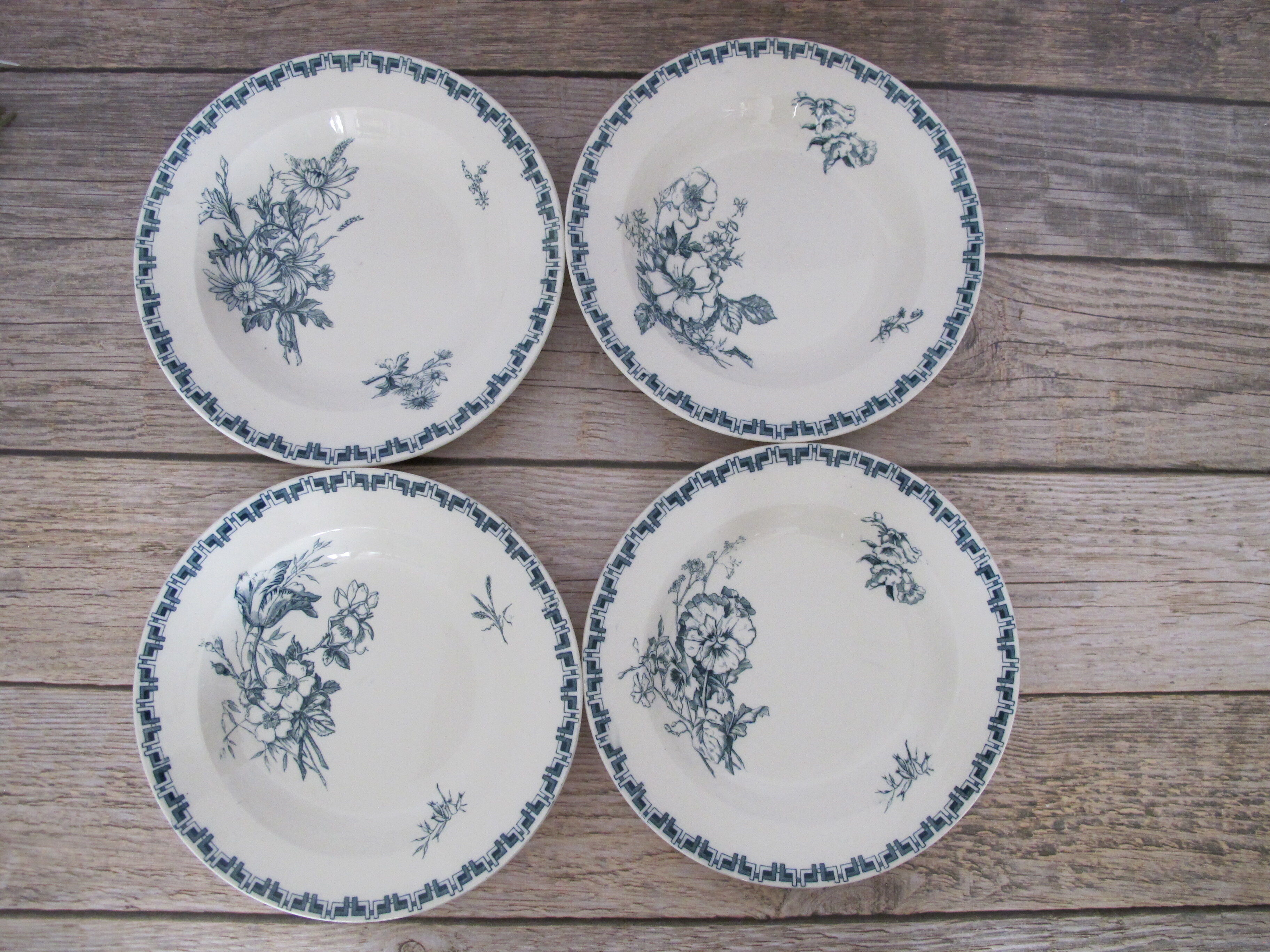 Set of 4 hollow plates in Iron Earth of Sarreguemines, model "Linnée".