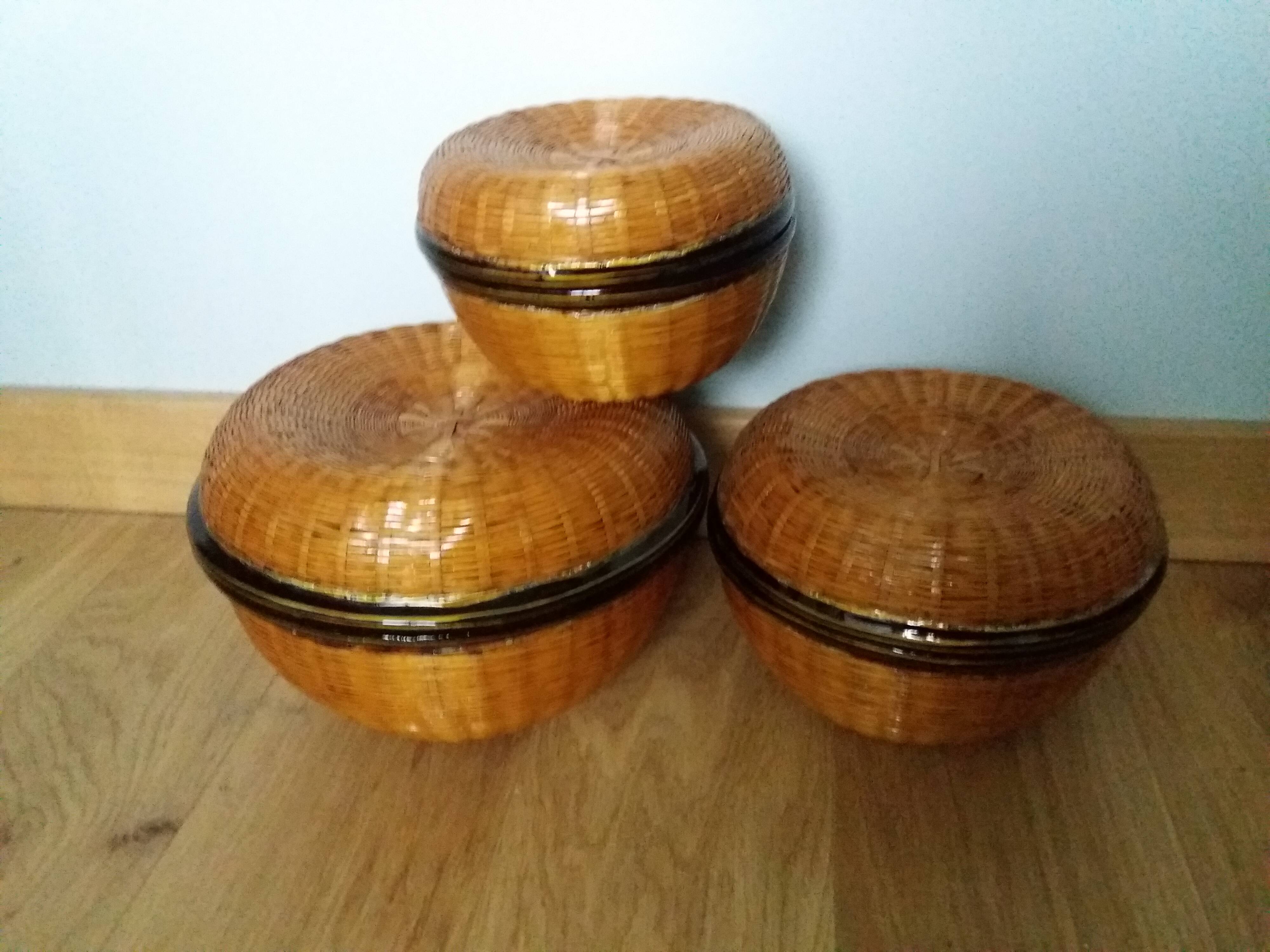 3 nesting baskets boxes in rattan or bamboo