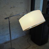 Flexible floor lamp, chrome, opaque white lampshade and metallic edges