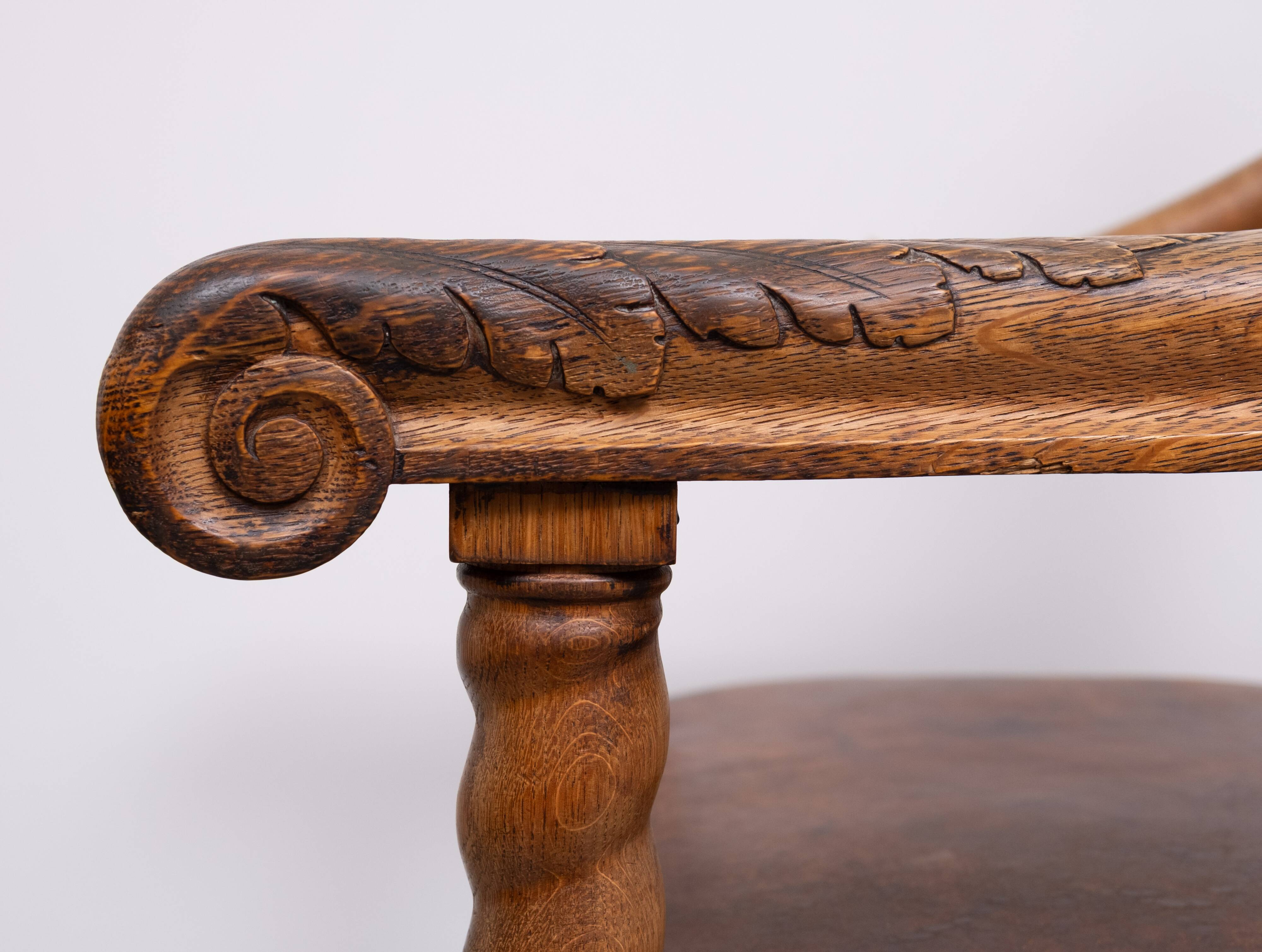 Dutch 19th Century Oak Baroque open Arm Chair