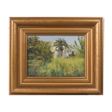Impressionist oil of villa and palm trees