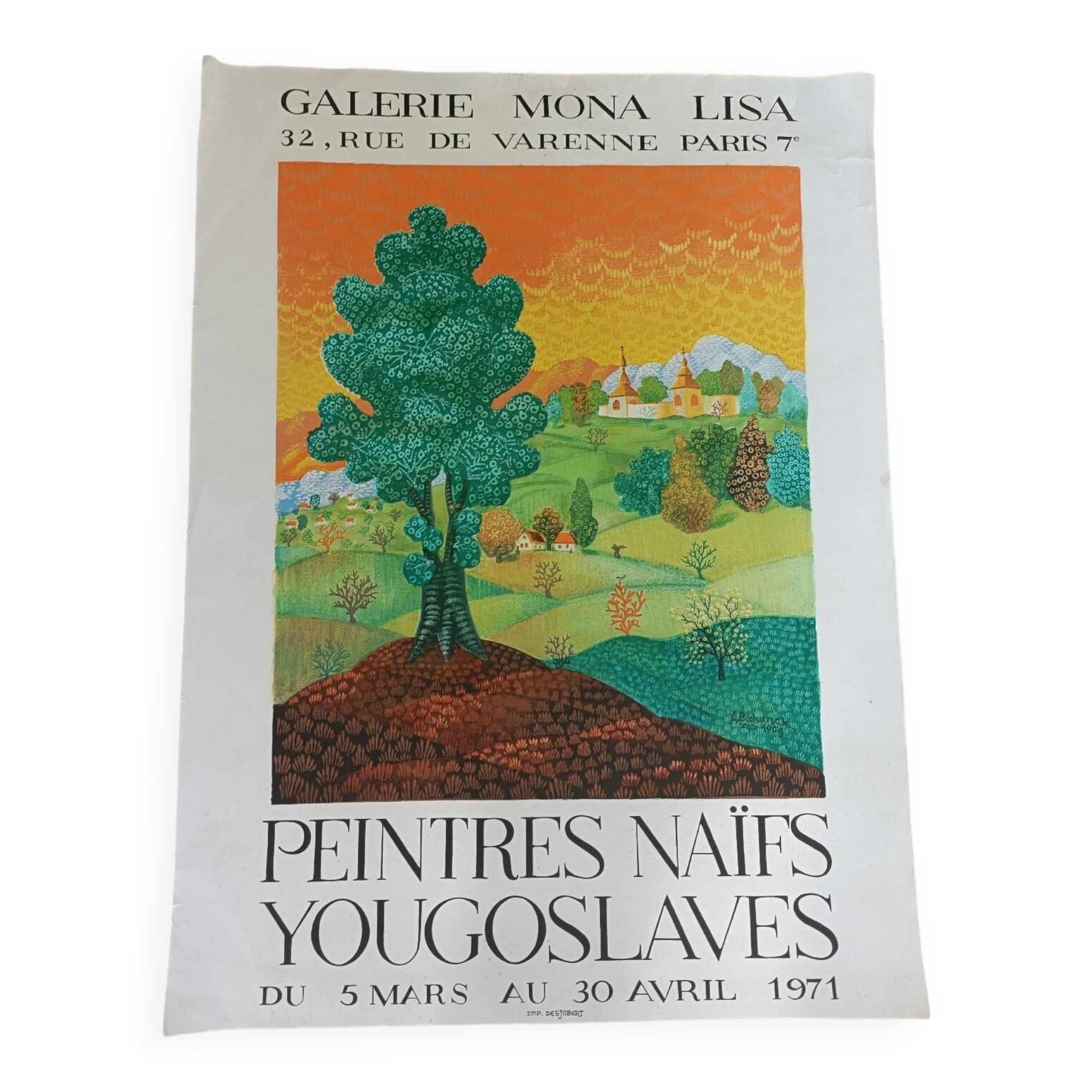 Affiche originale exposition Naïfs Yougoslavie Bahuneck