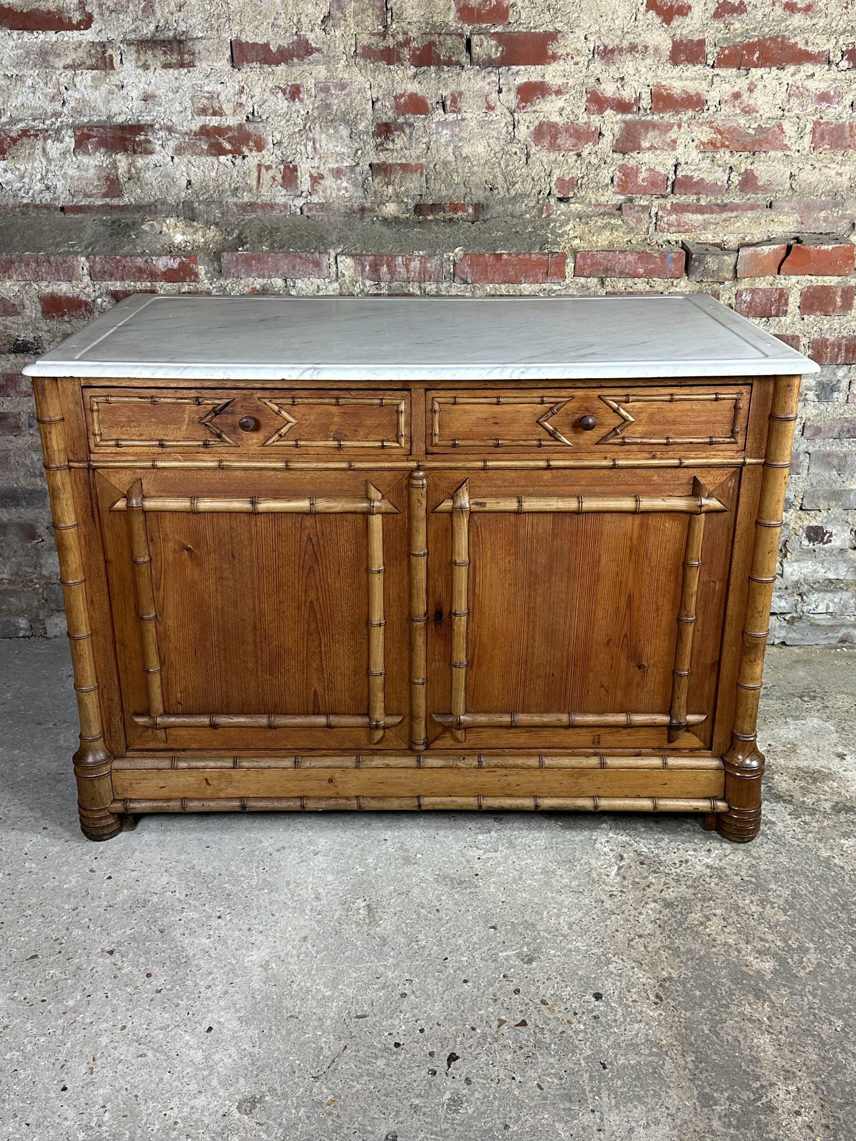 Bamboo-style pine sideboard and marble top early nineteenth century