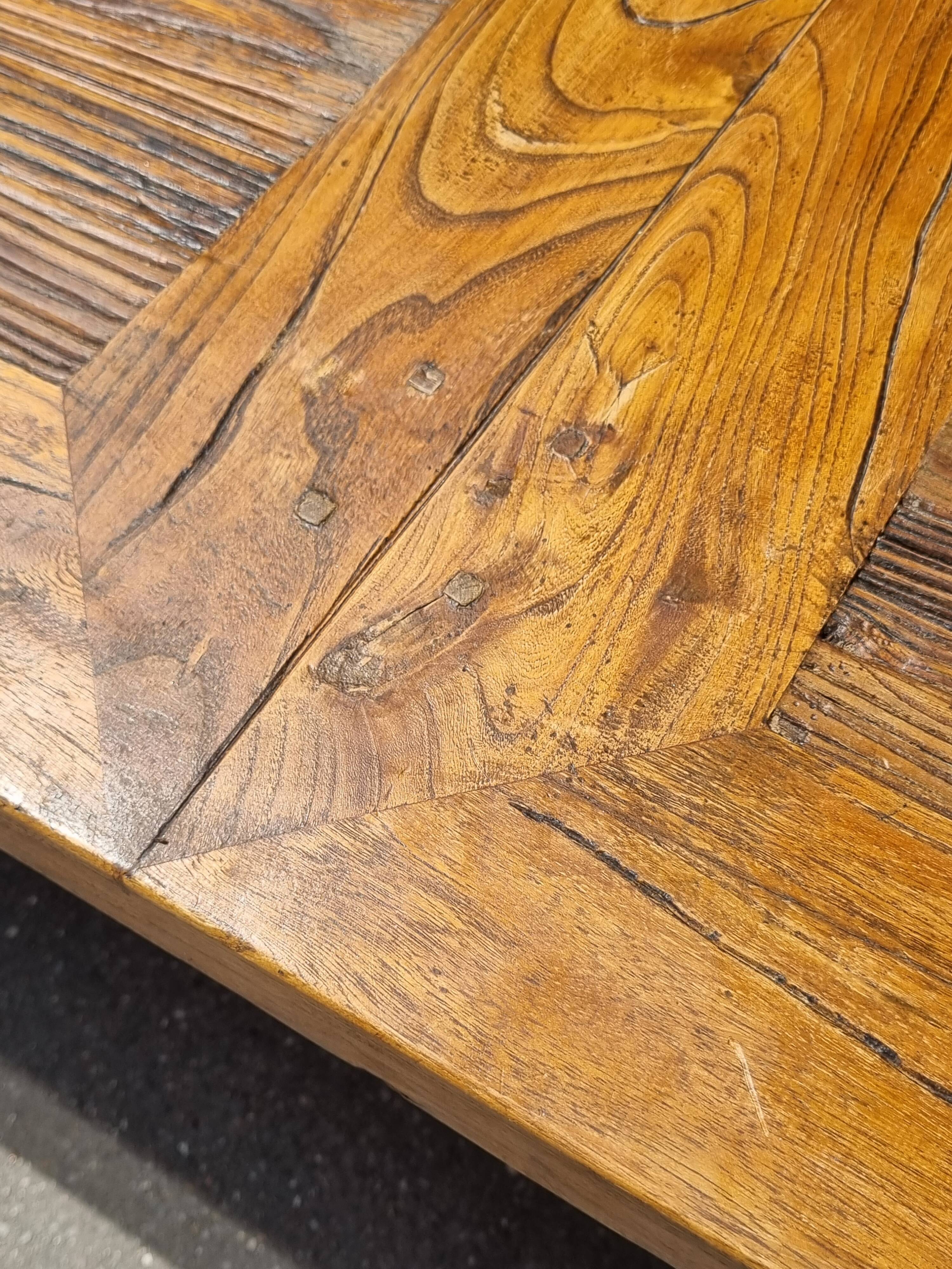 Rustic brutalist coffee table in solid reclaimed wood 195 x 90 cm