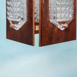 Vintage wooden and glass suspension Flygsfors Facette, glass lamp.
