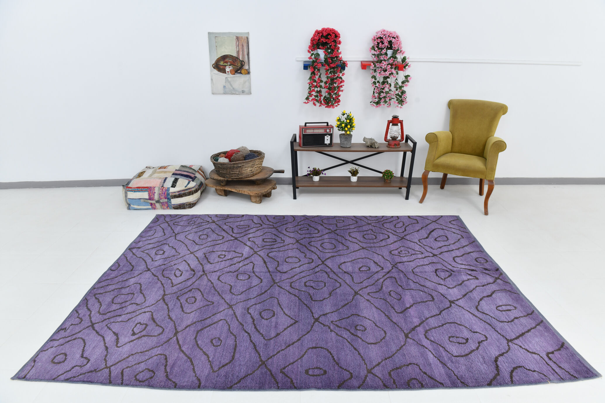 7x9 modern vintage purple  hemp area rug,