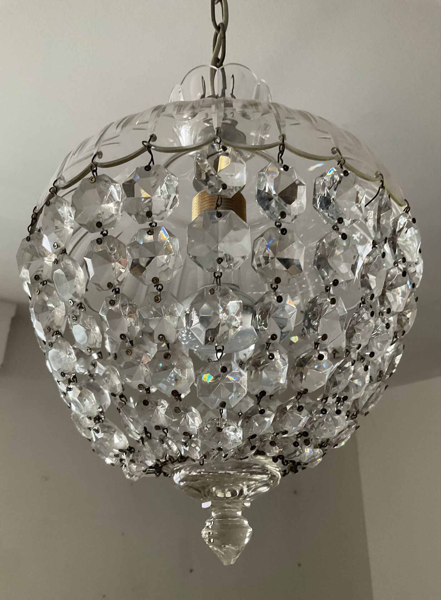 Antique crystal basket chandelier with pendants