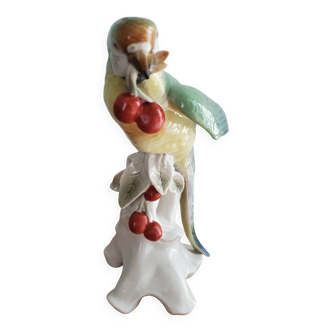 Perroquet aux cerises en porcelaine Saxe de Karl Ens