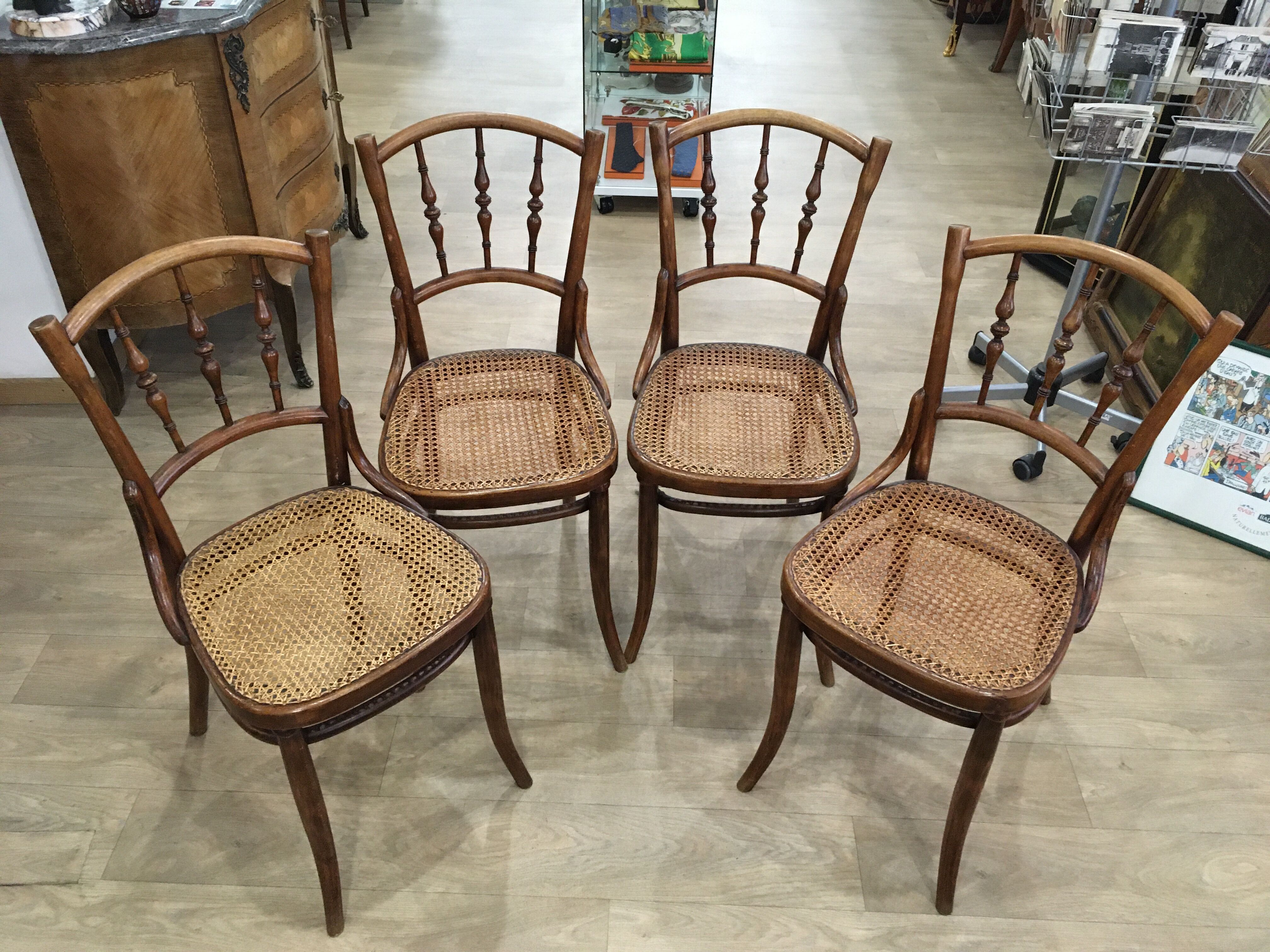 4 old wooden bistro chairs