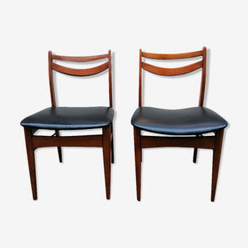 Paire de chaises style scandinave hêtre et skaï noir, 1960