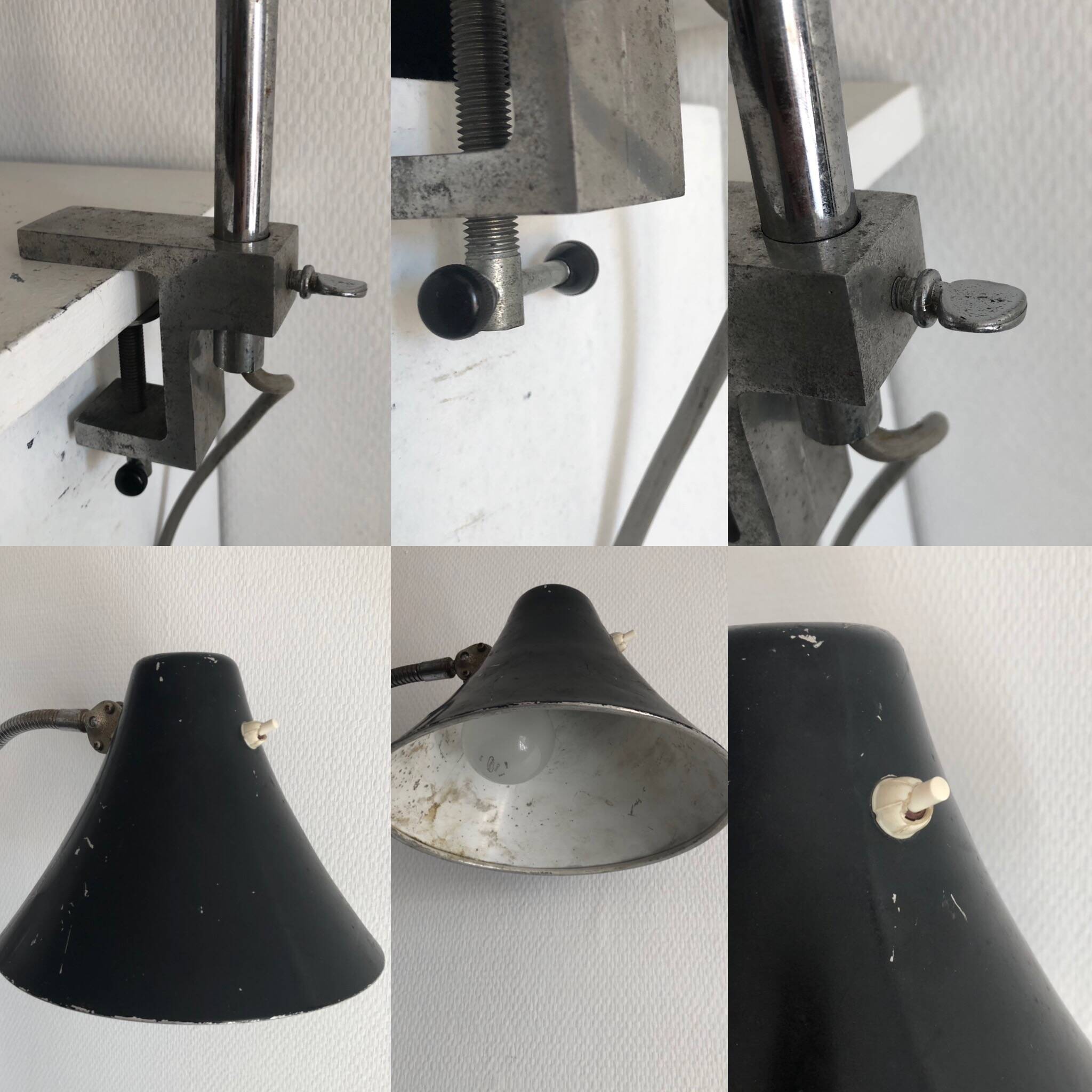 Vintage 1950s architect's workshop lamp with clamp - 75 cm