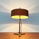 Minimalist tripod table lamp in teak, mid-century German style by Kaiser Leuchten, 1960s.