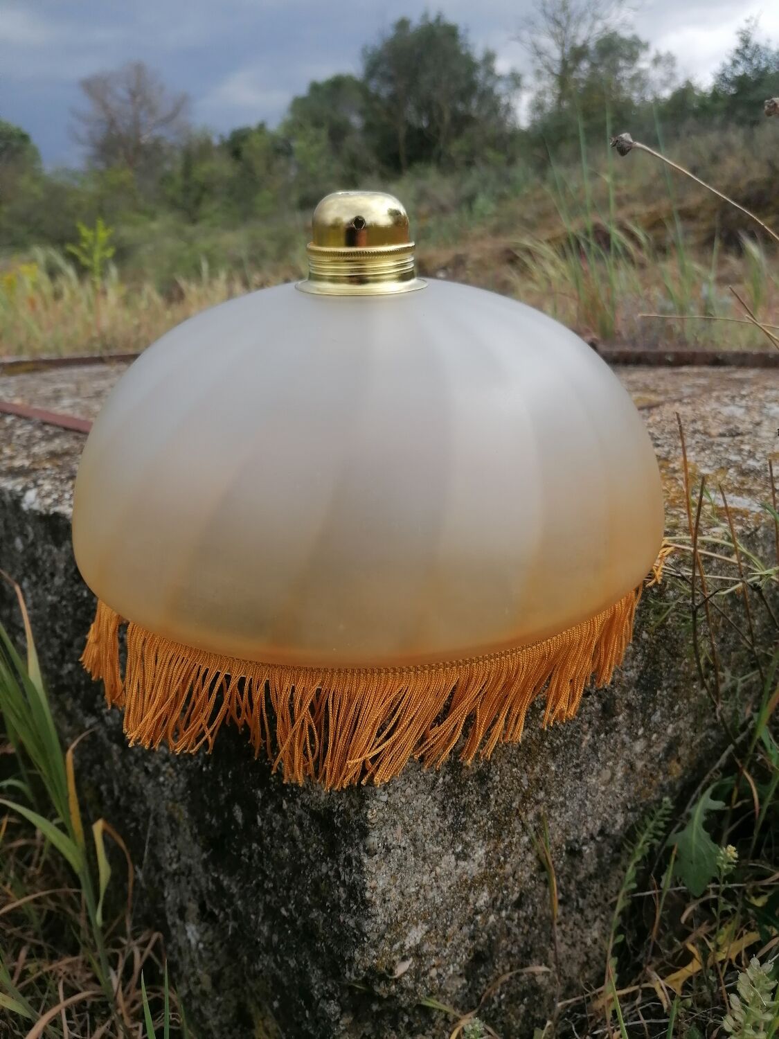 Vintage suspension with frosted glass fringes.