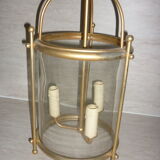 Glass lantern and gilded brass, antique pendant lamp