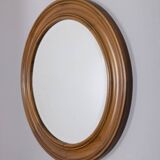 Vintage 1970s round wall mirror in walnut wood, Italian design
