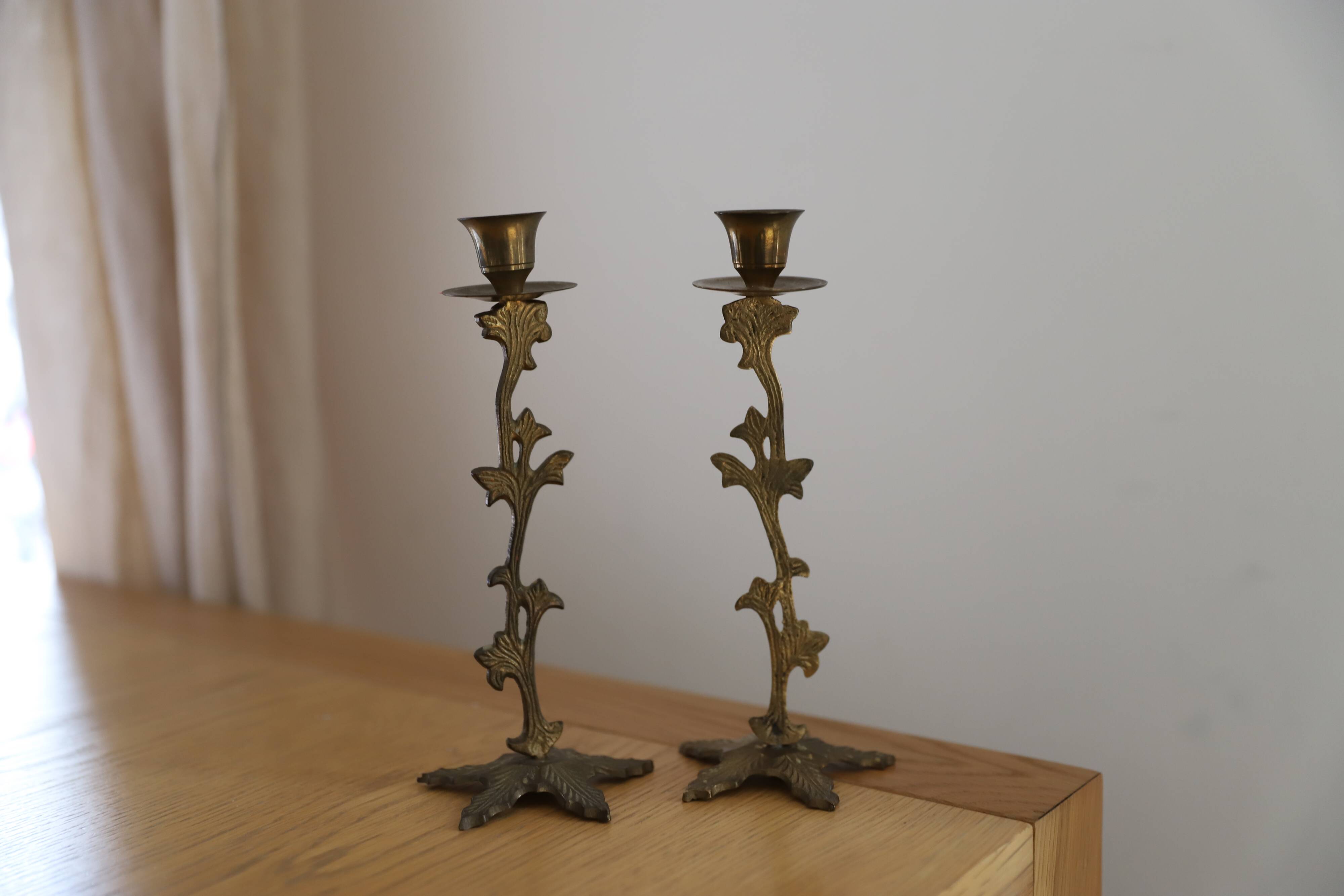 set of 2 brass candle holders