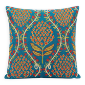 Silk Embroidered Floral Cushion Cover. Blue Throw Pillow Case. Traditional Uzbek Accent Pillow.