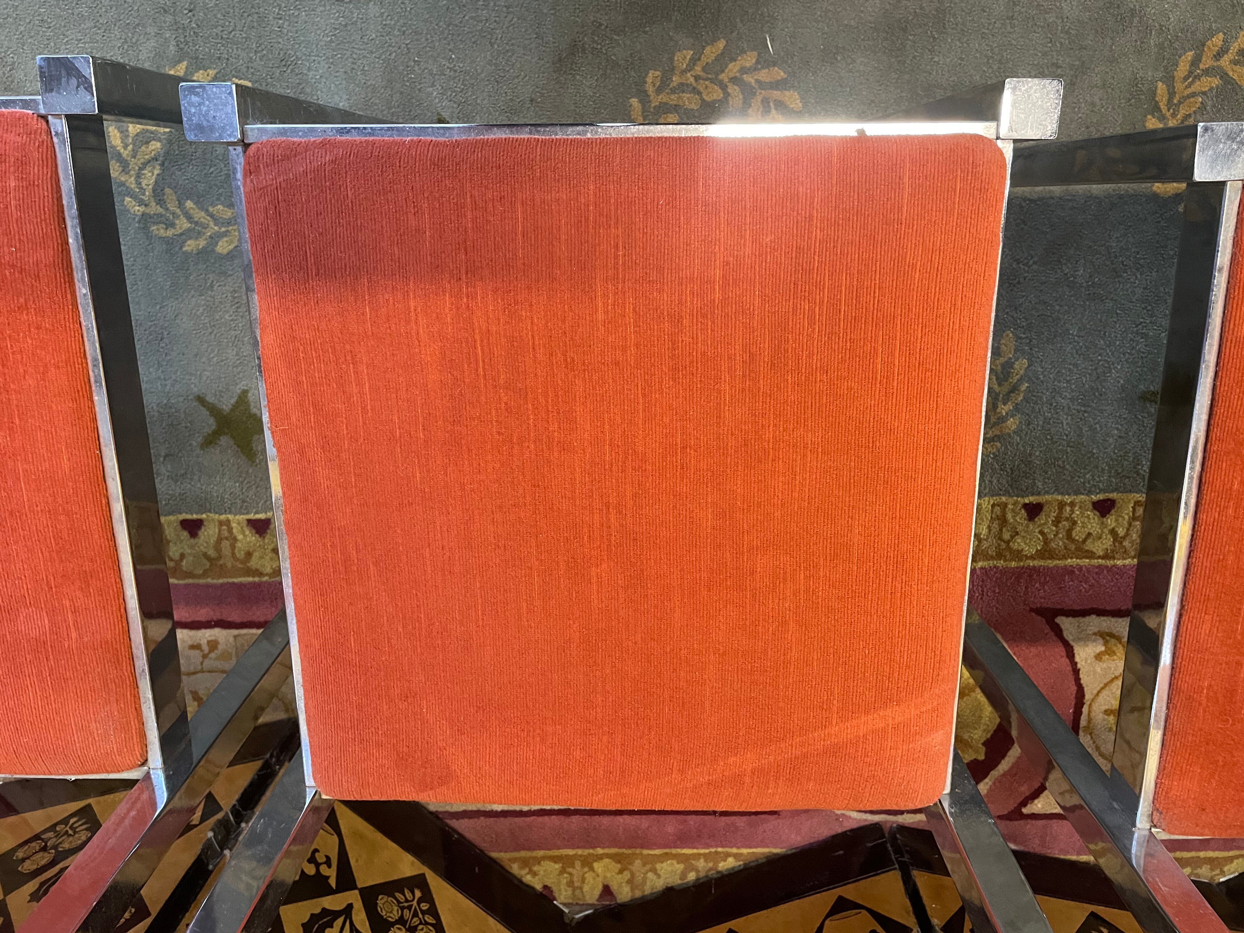 Suite of 4 velvet and chrome chairs 1970