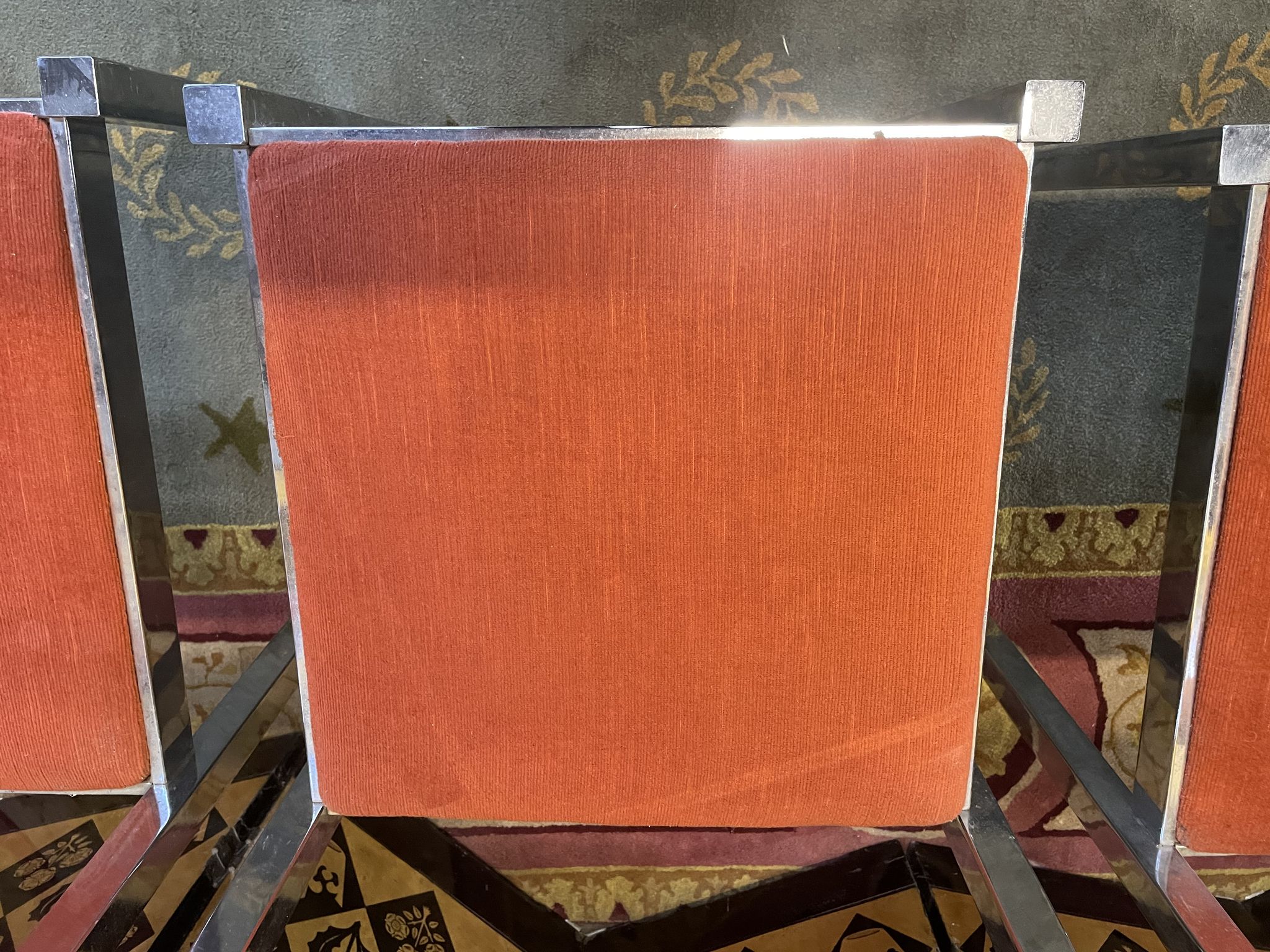 Suite of 4 velvet and chrome chairs 1970