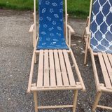 Pair of wood and fabric long chairs