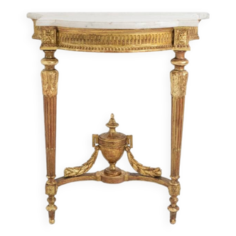 Gilded and carved wooden console table, marble top, circa 1880