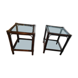 Bed of 2 glass and rattan side table
