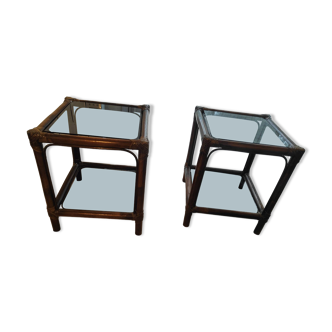 Bed of 2 glass and rattan side table