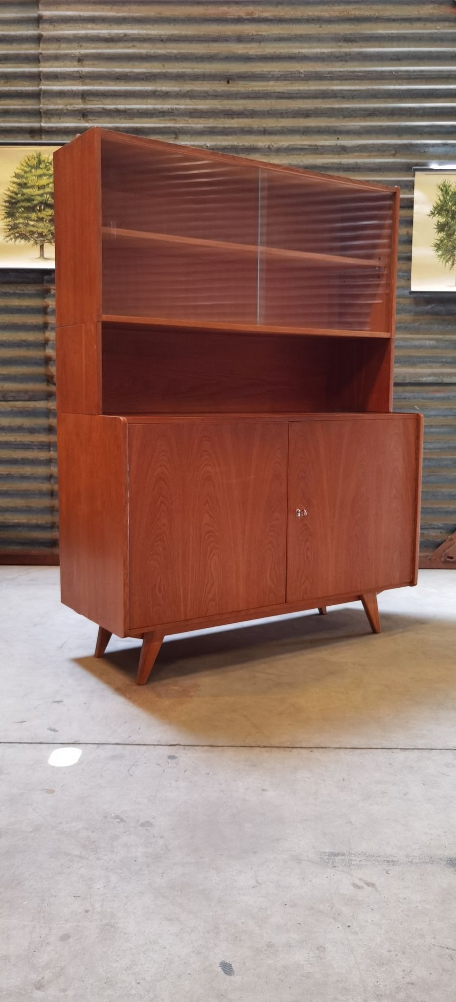 High buffet Biblitheque compass feet U 450 by Jiri Jiroutek for Interier Praha 1960