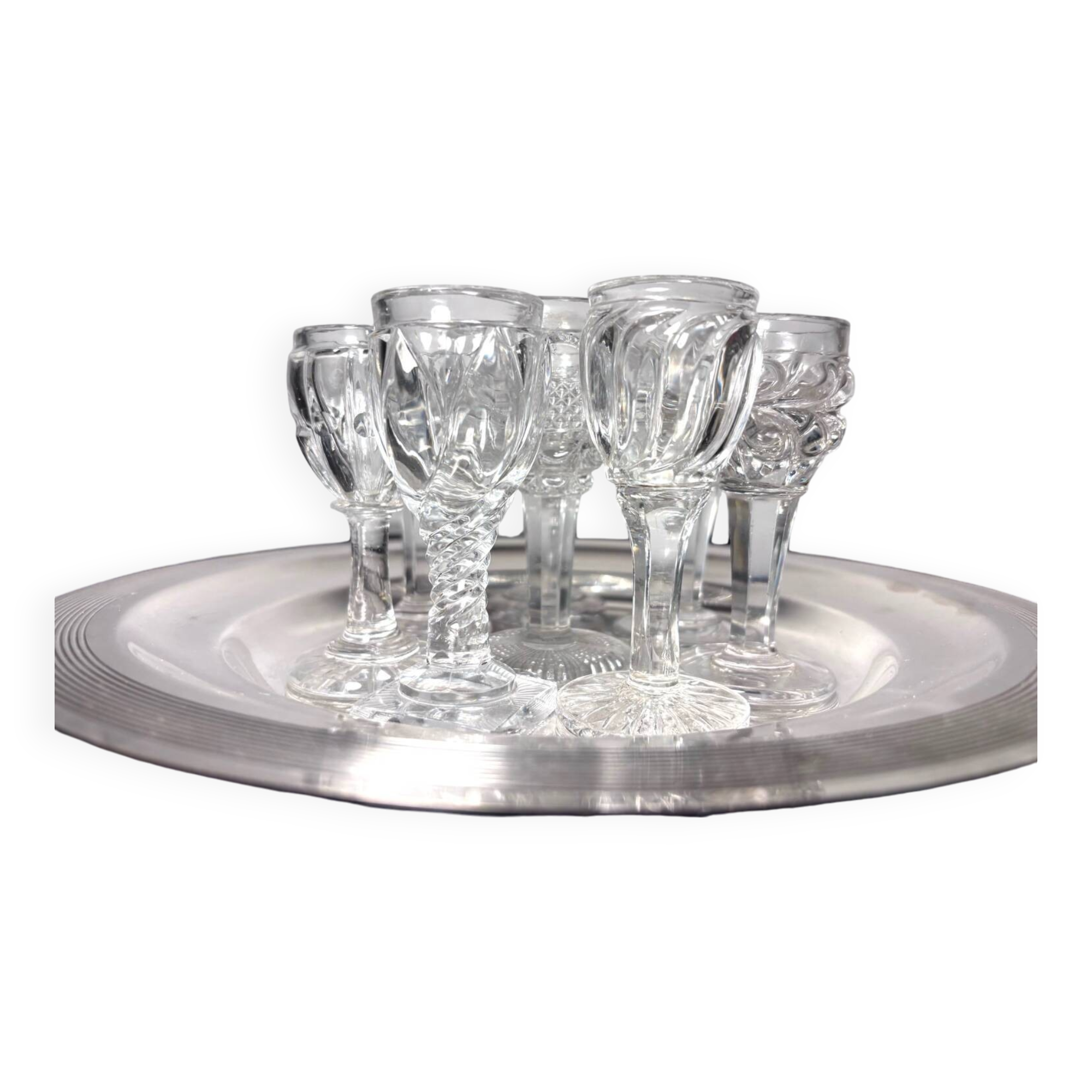 Cabaret set Baccarat 8 glasses and silver plated tray