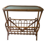 Porte-revues, table d'appoint en bambou et verre