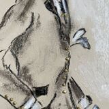 Tableau signé fusain et or iridescent portrait gentleman « Dandy »