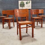 Set of 6 straw wood chairs 1950