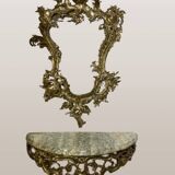 Console murale en bronze et miroir, années 60. Lot de 2