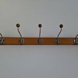 Czechoslovak Midcentury Wooden and Metal Wall Coat Rack, 1960s