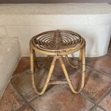 Tabouret vintage en rotin arqué. 1970.