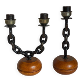 Duo of brutalist Art-popular candlesticks 50s