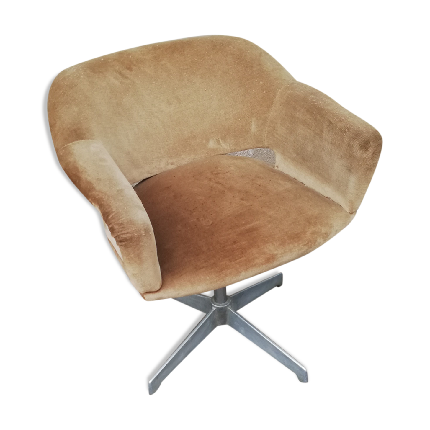 Fauteuil de bureau vintage velours moutarde