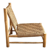 Low lounge chair in sisal rope and ash wood