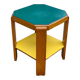 Table d'appoint art déco octogonale en bois jaune et vert 1970