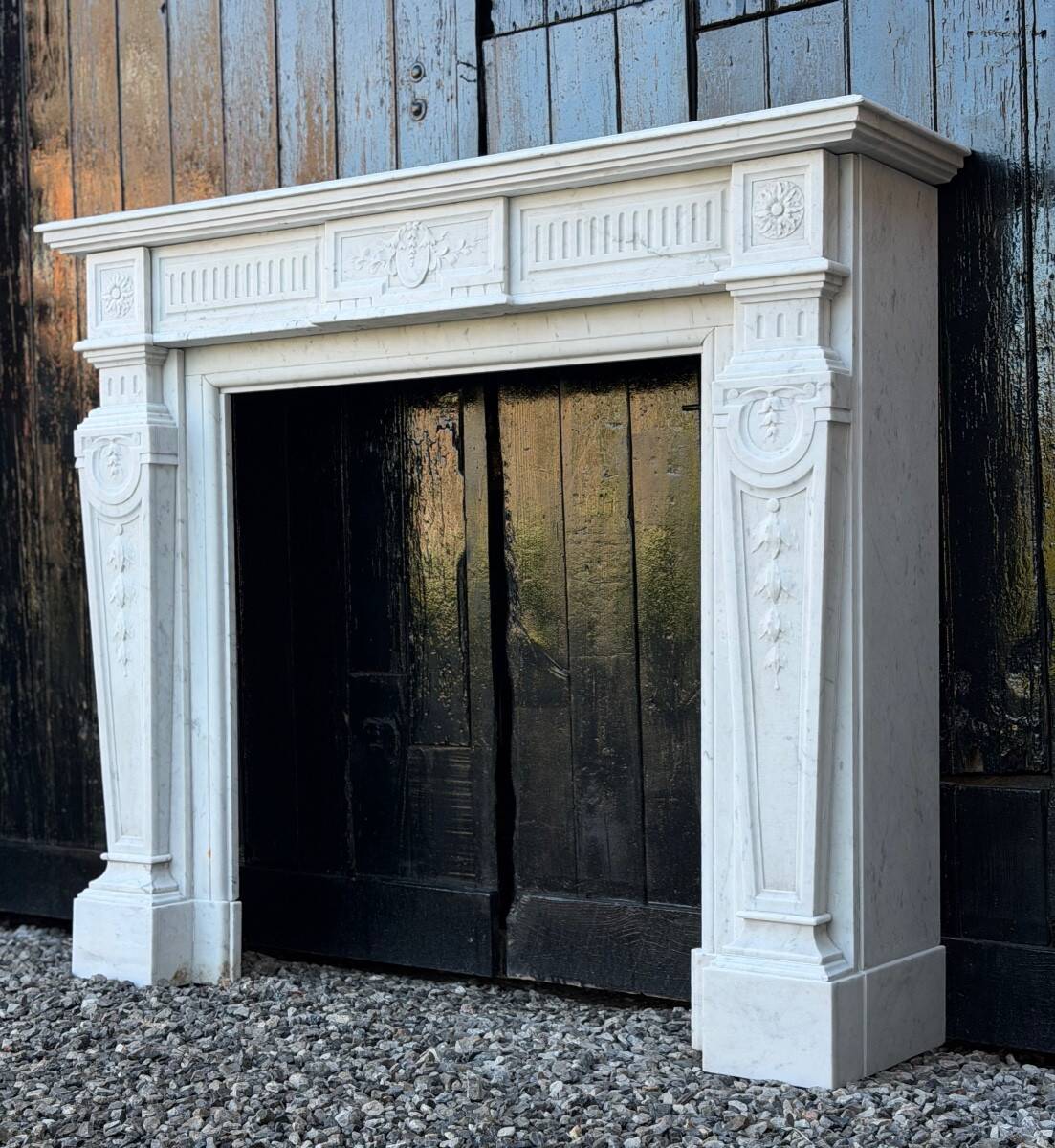 Louis XV style fireplace in white Carrara marble circa 1880
