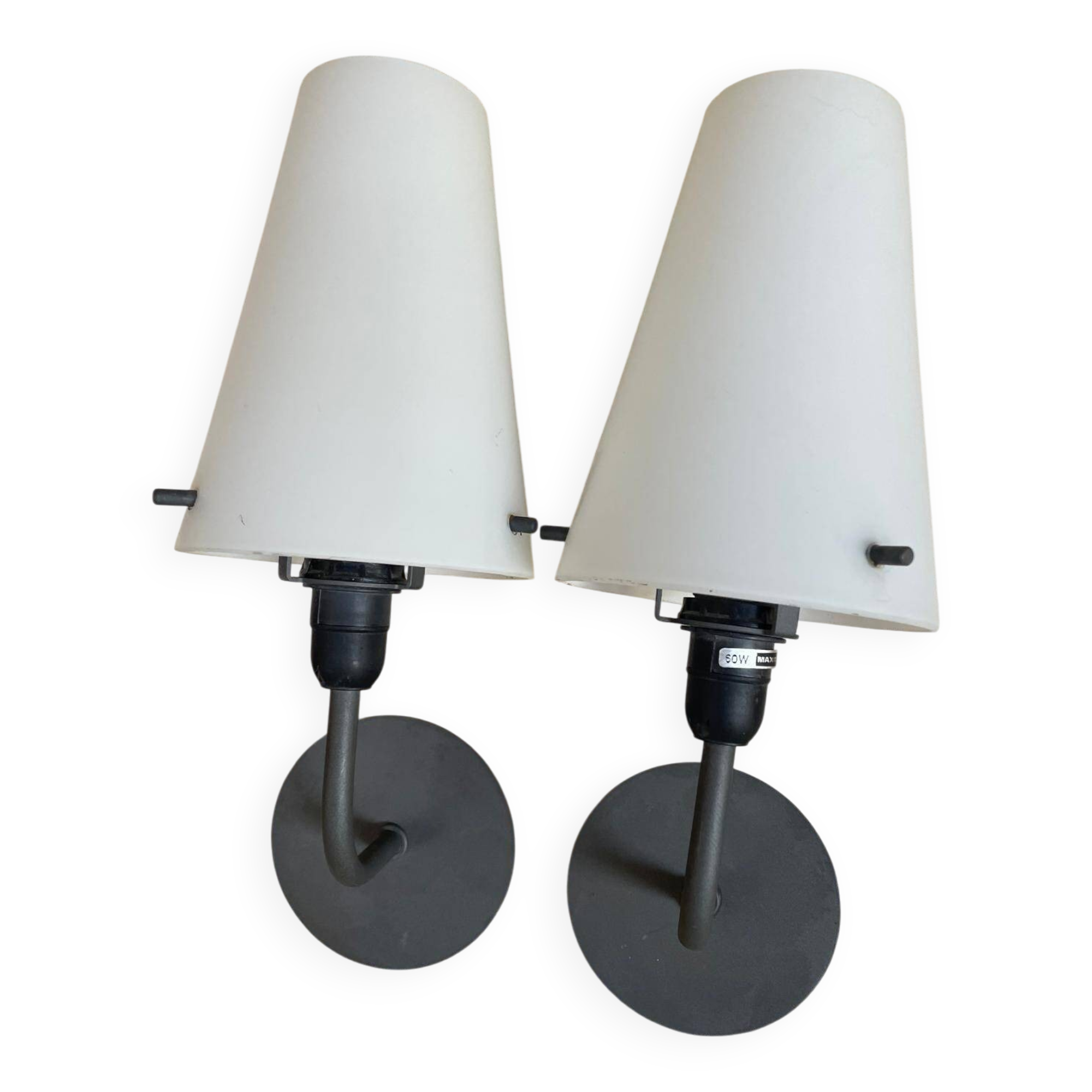 2 Wall Sconces with White Opal Glass Shades