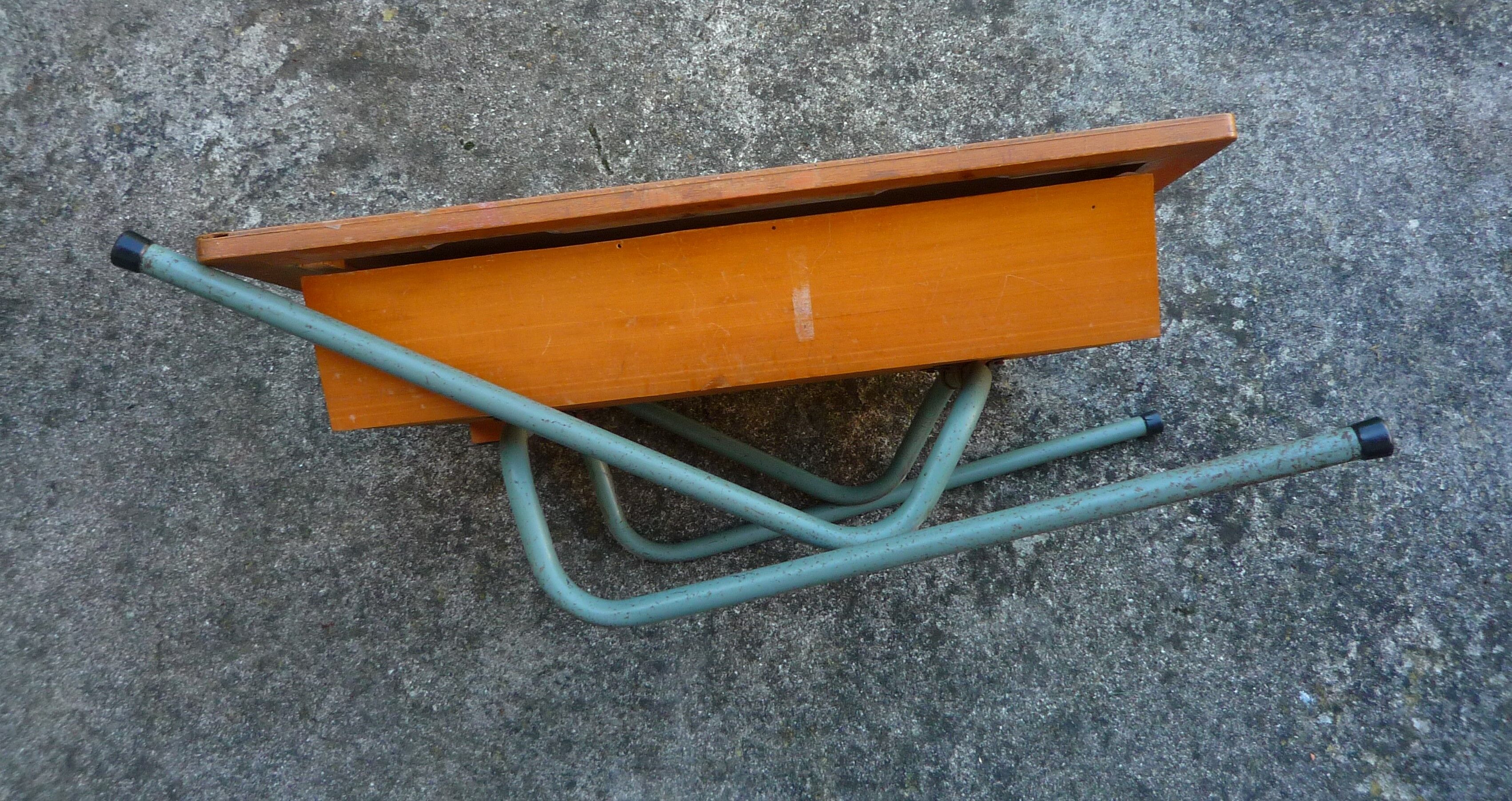 Folding school desk, wood and metal, vintage 50s