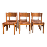 Set de 6 chaises rationalistes en pin massif, Espagne, années 1970.
