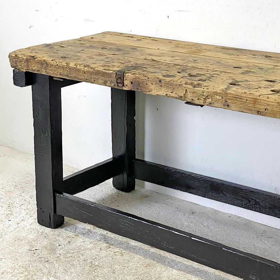 Antique blackened wood and varnished top