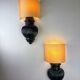 Pair of Art Deco wall lights with shades in glazed cast ceramic,Italy,1970s