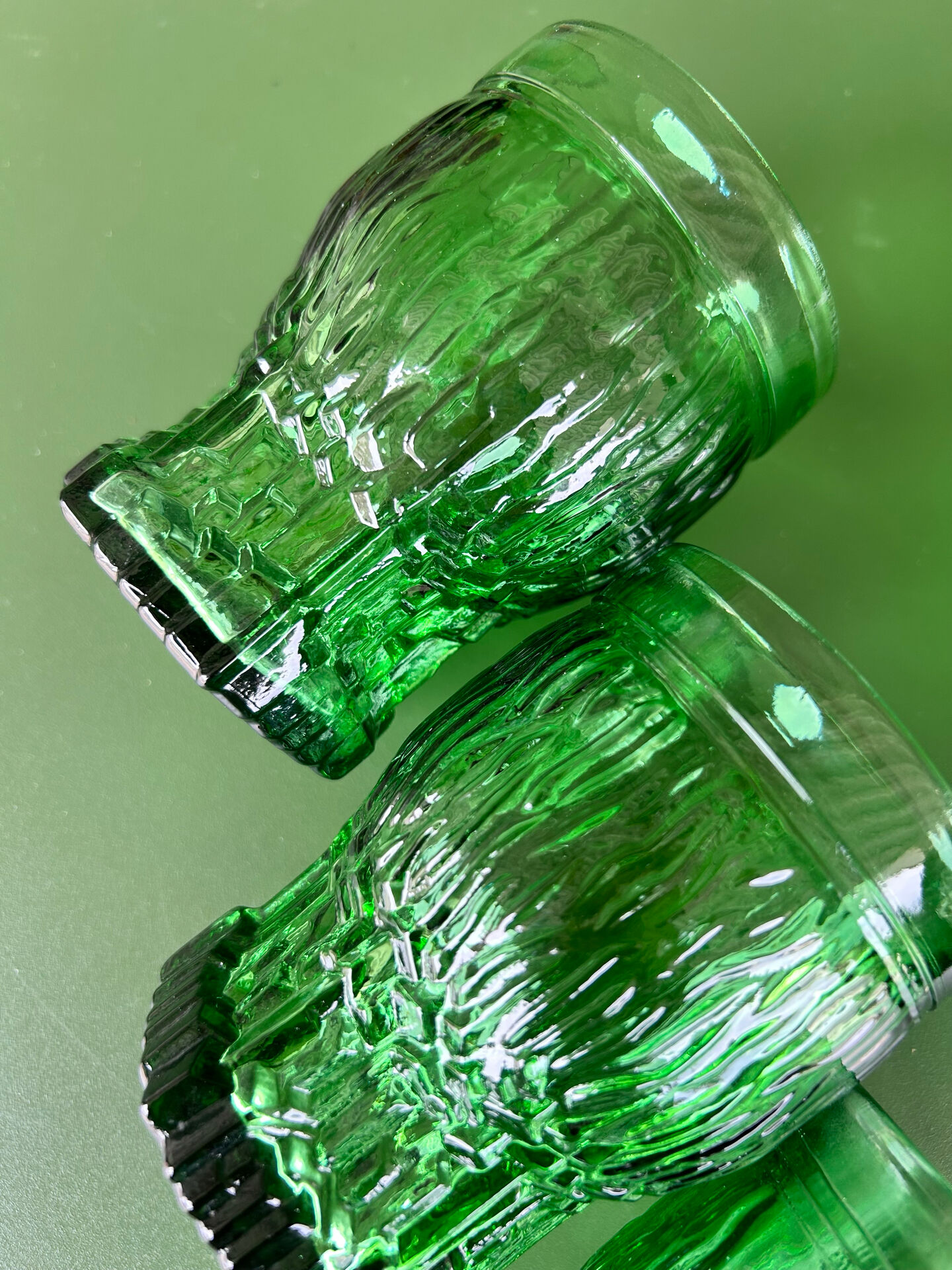 1 carafe and 3 green glasses from the '60s