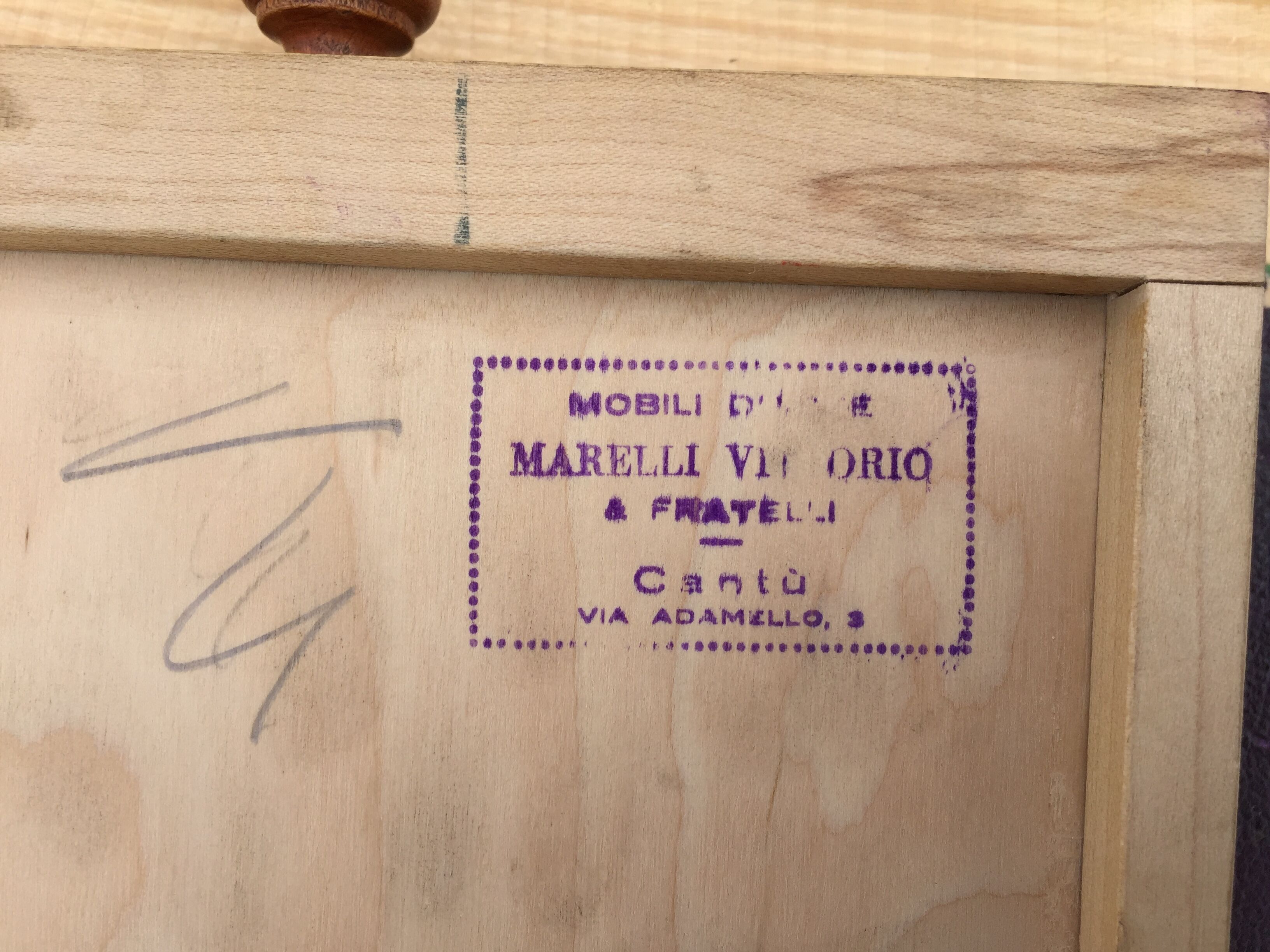 Vintage secretary desk, known as donkey's back, in cherry wood, Italian by Marelli & Fratelli.