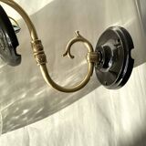 Large pair of brass swan neck wall lights with cracked glass globes LAMP-7359