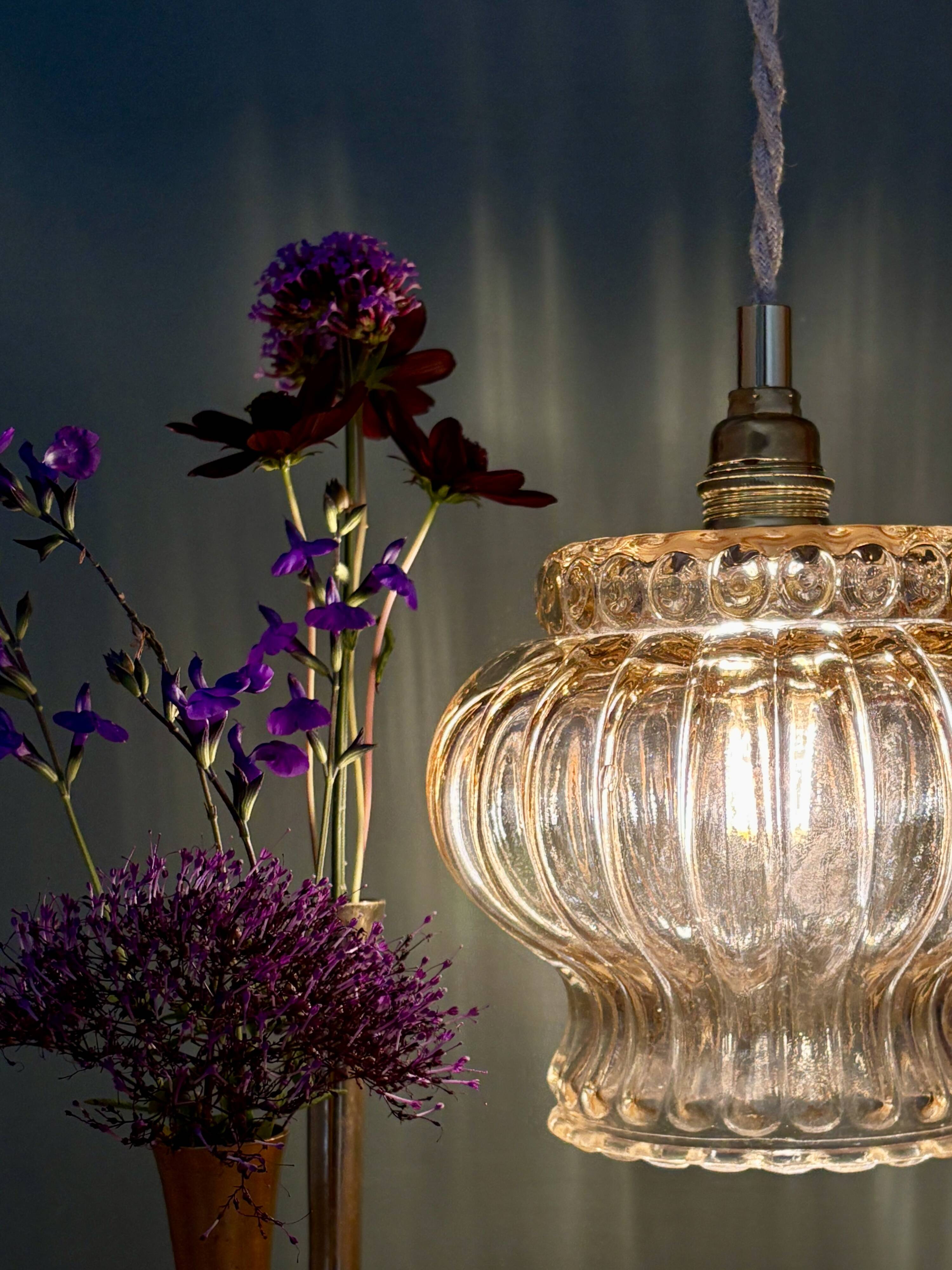 Vintage amber glass globe pendant light