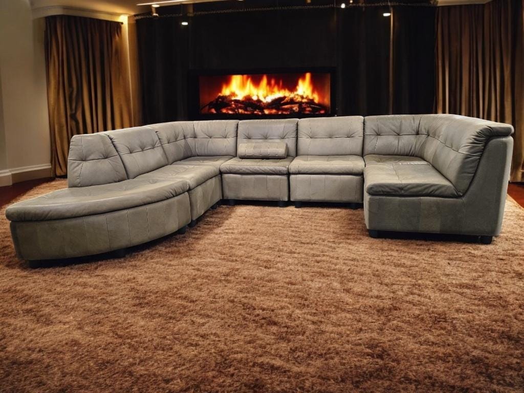 Vintage modular corner sofa in leather, 7 pieces